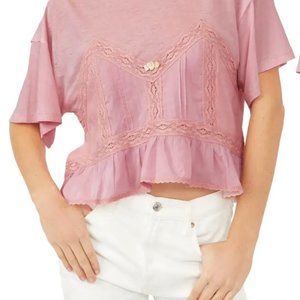 𝅺NWT Free People Fall in Love Lace Inset T-Shirt / Lilac Wine